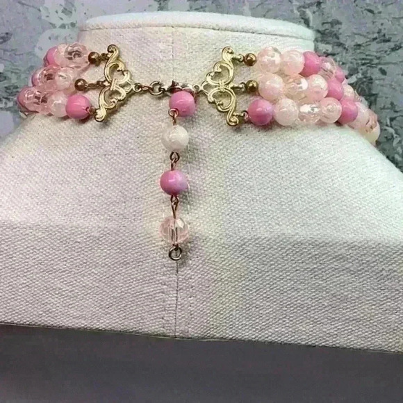 Vintage Pink and Cream 3 Strand Necklace - Picture 2 of 2